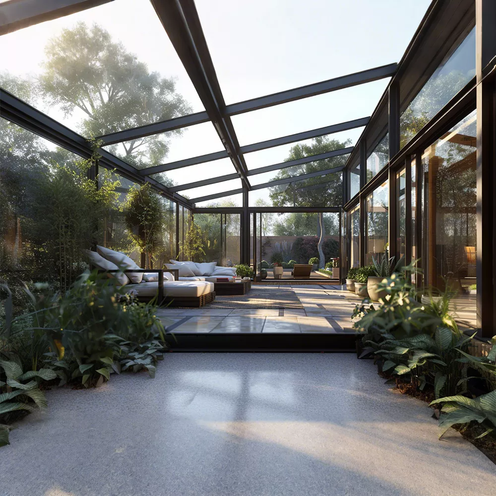 Solarium avec volets centraux